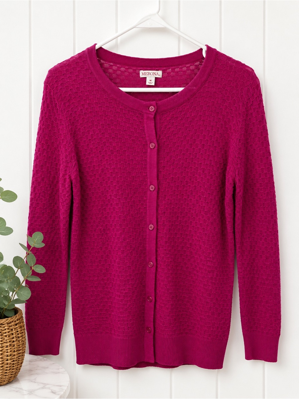 Merona Women's Magenta Button-Front Textured Cardigan